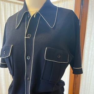 Italian Navy Blue Piped Button Down 1960s Shirt by Damon